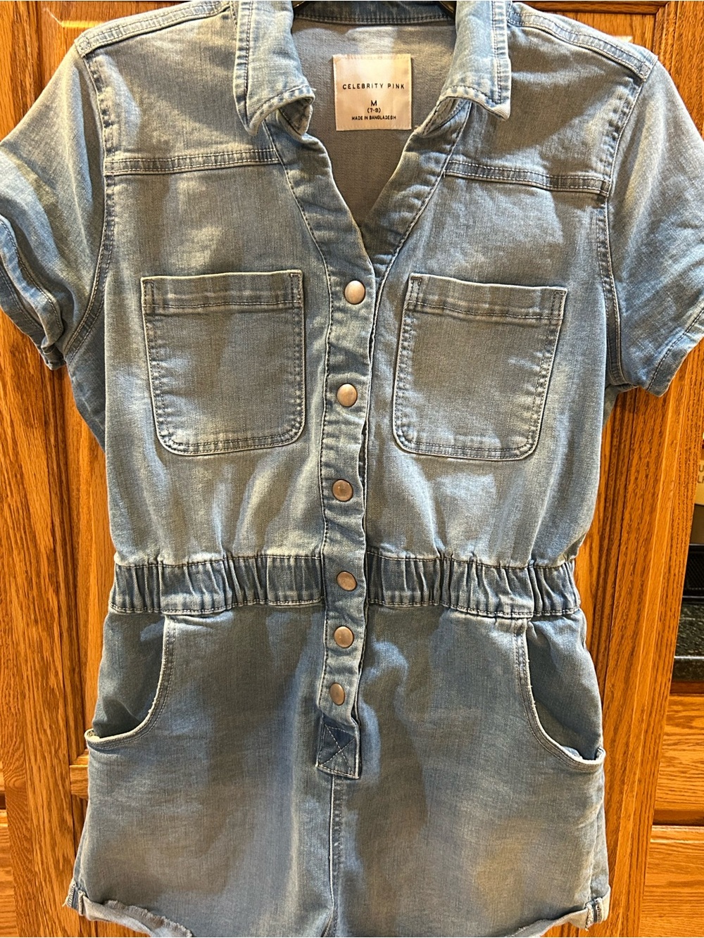 Celebrity Pink Light Blue Denim Short Sleeve Romper